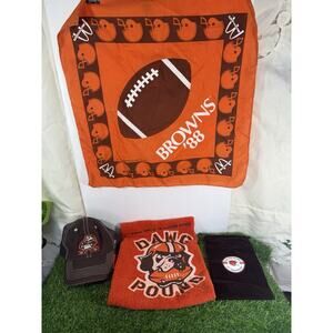 Vintage Cleveland Browns Fan Lot 1988 Bandana Dawg Pound Towel Hat Bag Football